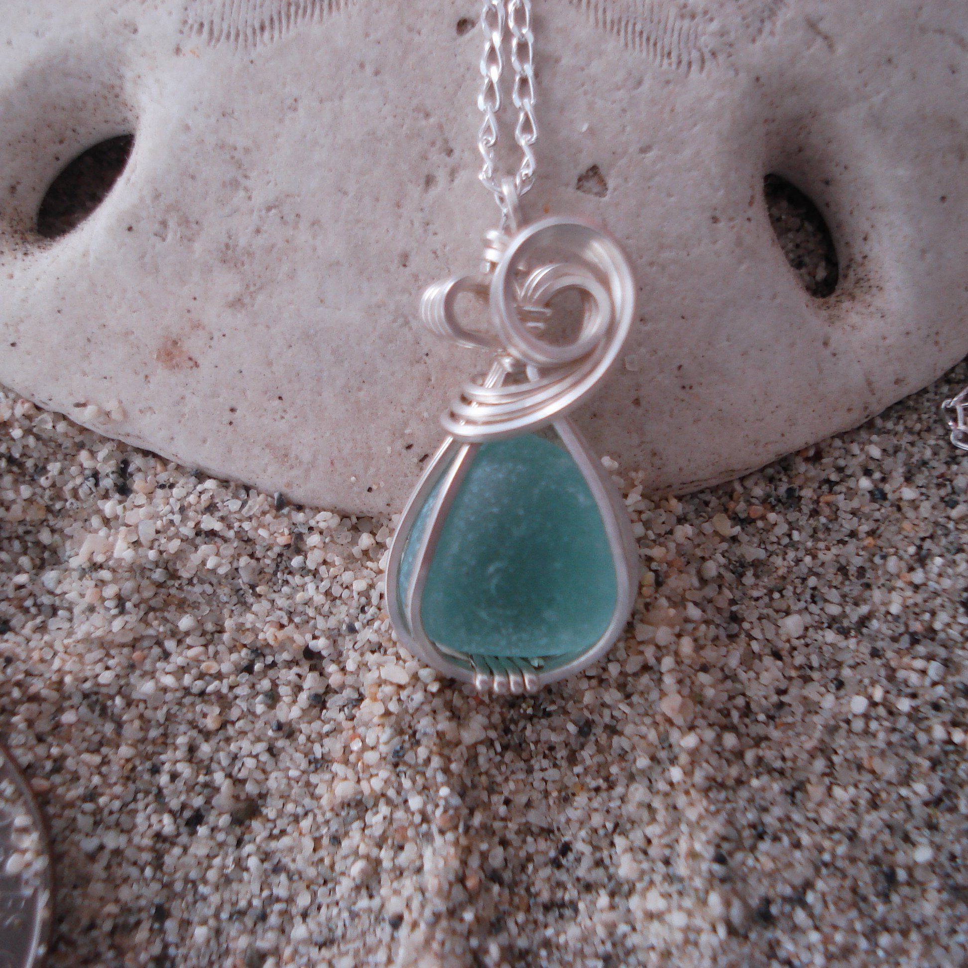 Mini Aqua Blue Sea Glass Pendant in Sterling Silver - Sisters Jewelry ...