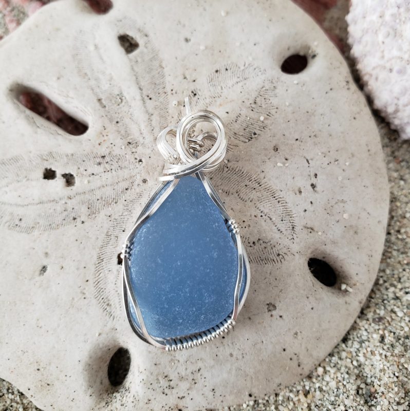 Rare bark blue seaglass necklace