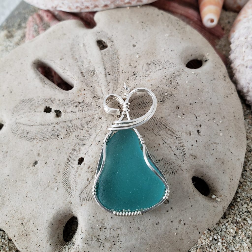 Teal Sea Glass Pendant - Sisters Jewelry Designs